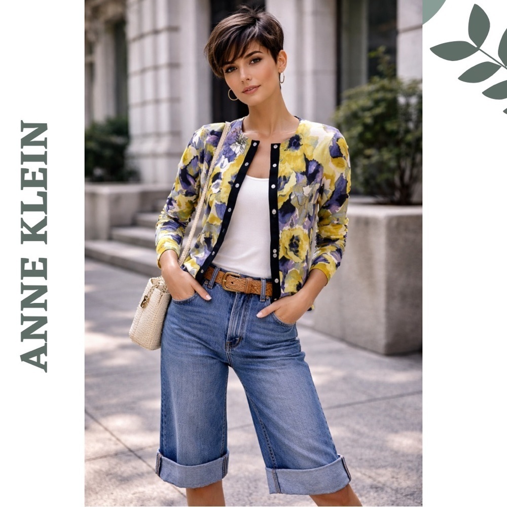 Anne Klein Silk Blend Floral Cardigan – Small – Button Front